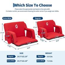 Extra Wide Stadium Bleacher Seat With 6-Position Recline, Thick Padded Cushion & Back Support, Anti-Slip Mat, Armrests, Cup Holder, Large Storage Pockets ,Comfort Chair For Outdoor Sports - Red - View 2