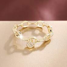 1pc Elegant Heart Shaped Pendant Ring Design With Cubic Zirconia Stones, Fashion Jewelry For Women - Multicolor - View 5