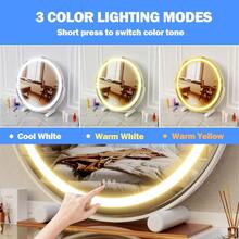 Espejo de Tocador con Luces LED de 12 Pulgadas, Grande e Iluminado, Control Táctil Inteligente, 3 Colores Regulables, Rotación 360° - Blanco - Ver 2