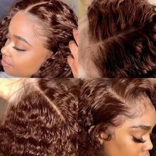 Uveous Chocolate Brown 13X4 Deep Wave Lace Front Wigs Human Hair 200 Density 13x4 HD Lace Frontal Wigs Deep Curly Human Hair Wig For Women Pre Plucked With Baby Hair Natural Hairline 4# Brown Color - 4# - 查看 7