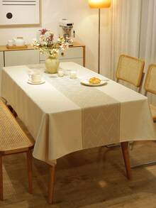 1pc Geometric Pattern Jacquard Waterproof Tablecloth, Polyester Fabric, Rectangular Or Square, Suitable For Living Room, Dining Room, Party, Home Decor, Room Decor, Tabletop Decor And Holiday Gift, Multiple Sizes Available, Machine Washable - Beige - View 7