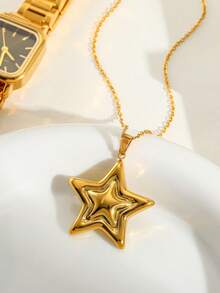 1 件时尚简约高端 INS 风格不锈钢 18K 星星项链，适合男女，日常佩戴或送礼 - 星星 - 查看 3