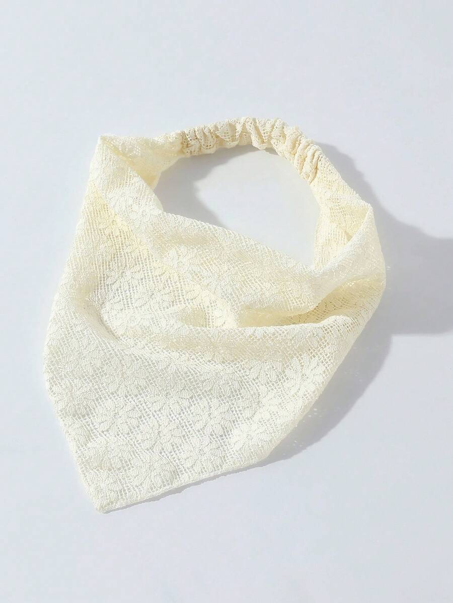 1pc Women's Fashionable Embroidered Ruffled Headwrap, Suitable For Daily Wear And Vacation - Beige - View 1