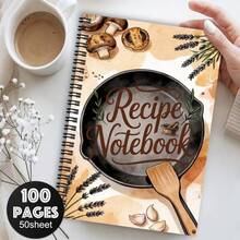 1本彩色家庭食谱螺旋笔记本，A5尺寸，50张/100页，可记录您喜爱的食谱，可自行编辑，健康食谱计划本，适合家庭主妇、母亲、祖母等，可作为个人食谱整理工具，也是烘焙爱好者的完美礼物。笔记本封面印有煎锅、香草、大蒜和木铲图案。 - C - 查看 2