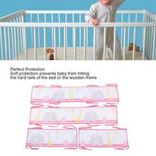 Bonito juego de colchón transpirable con estampado de rayas de color liso, suave y anticolisión para cunas de bebé - Rosa - Ver 2