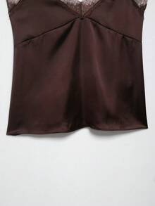 DEEKA Summer New Women's Fashion Sexy Lace & Satin Blouse - Brown - View 9