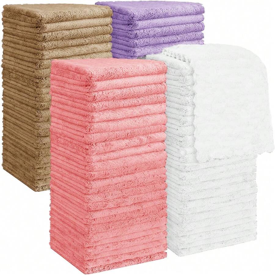 超柔软洗脸巾 12/24 条装，优质超细纤维毛巾，吸水性强，速干珊瑚绒洗脸巾，多用途洗脸巾，适用于浴室、酒店和健身房 - 彩色 - 查看 1