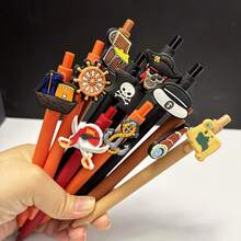 10支装海盗主题圆珠笔 - 黑色墨水，海洋主题设计，饰有骷髅头、骨头、锚和骷髅图案 - 非常适合办公、海盗主题派对礼品/用品、海洋主题、海盗派对装饰 - 套裝 - 查看 4