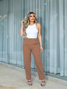MF Tailored Trousers With Dominique Texture, Pleated, Knife Cut - Camel - View 2