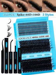 ADORANCE 350PCS Eyelash Clusters Kit D Curl 3 Styles Spike/60D/100D Mixed 10-18mm Lashes Kit With Bond&Seal Lash Remover Lash Applicator, Perfect For Beginners &Proficient, DIY At Home Easily, Easy Apply For Makeup Daily - 黑色 - 查看 8