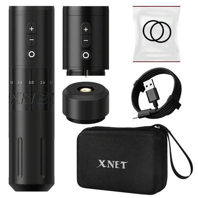 1 Set de Máquina de Tatuaje Inalámbrica XNET E1, incluye Agitador de Tinta, Tinta, Fuente de Alimentación para Principiantes de Tatuaje, Motor Personalizable de 7 Niveles de Ajuste de Trazo, Pincel de Maquillaje, Adecuado para Principiantes de Tatuaje