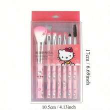 Sanrio 【正版授权】7件套粉色Hello Kitty化妆刷套装，聚酯纤维刷毛，适用于腮红、眉毛、唇部、眼影，树脂手柄，美妆工具——送给女孩的完美生日礼物 - 彩色 - 查看 3