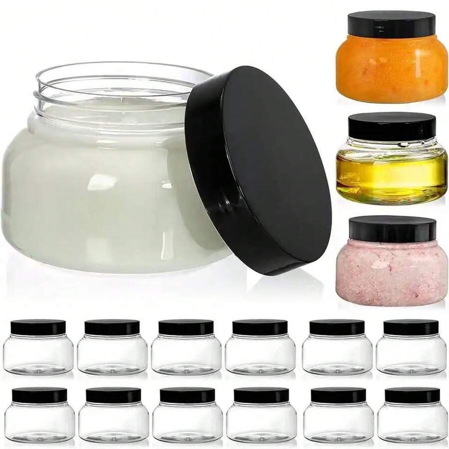 1/6/12pcs 8Oz Plastic Container Tuscany Jars, Empty Round Clear Cosmetic Containers Body Butter Jars For Lotion,Cream,Gel, Sugar Scrub - Black - View 1