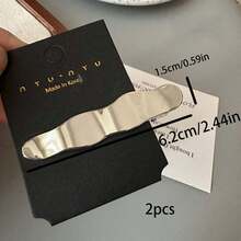 2pcs Solid Color Casual Zinc Alloy Minimalist Metal Silver Wave Line Geometric Rectangle Water Drop Alligator Hair Clips - Multicolor - View 9