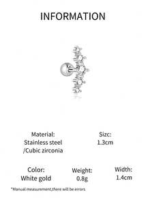1件装 时尚水钻不锈钢耳骨穿孔耳环 - 銀色 - 查看 2