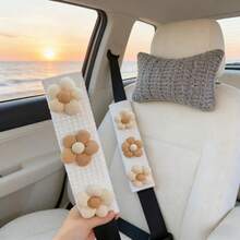2pcs/1pc Car Shoulder Protection DIY Flower Car Seat Belt Cover Four Seasons Universal Comfortable Anti Pinch Protective Pad Cover - Cloth Flowers - View 3