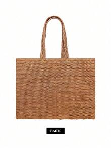 Burberry 材质时尚棕色草编包，女神范儿拉菲草手提包，新款大容量化妆包。 - 焦糖色 - 查看 4