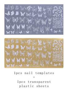 1/2PCS Butterfly Shaped Nail Template, Flower Butterfly Wing Star Pattern Nail Hot Stamping Plate, Essential DIY Nail Template Transfer Mold For Nail Salons - Gold - View 12
