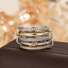 Set de 5 anillos ajustables multicapa elegantes y personalizados con circonita cúbica colorida, joyería versátil para mujeres - Anillo 2 - Ver 9