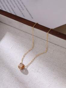 1pc Fashion Minimalist Micro-Inlaid Zirconia Geometric Pendant Necklace For Women - Yellow Gold - View 6