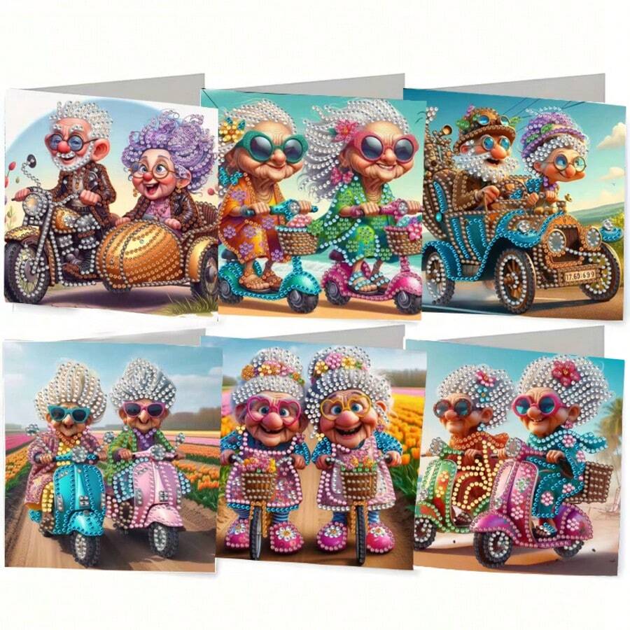 6件套DIY钻石画套装，独特的奶奶主题设计，钻石艺术马赛克明信片，生日、圣诞节、母亲节贺卡，表达温暖的祝福和美好祝愿，适合送给家人、朋友和爱人，手工工艺礼品