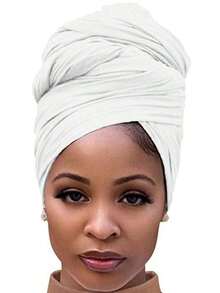 Women's Solid-Colored Turban Hat - Multi-Functional Fashionable Brimless Headwear For Outdoor Casual Wear With Dust-Proof Design, Thermal Insulation, And Convertible Scarf-Wrap Capability - 白色 - 查看 11
