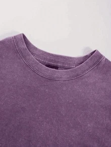 Stonewashed Streetwear T-Shirt With Mouth And Eyes, Dark Gothic, Women's, Emo, Gothic Fans, Street Fashion, Urban Culture, Unisex, Men's And Women's, 100% Cotton, Top Premium Streetwear, New Release, Immediate Shipping, Various Colors!! - 紫色 - 查看 3
