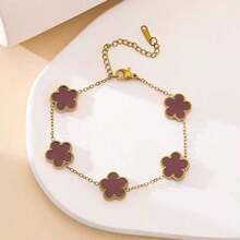 1 件五叶贝母不锈钢手链，轻奢，小众韩式风格，简约，个性化，不易褪色，女士饰品 - 彩色 - 查看 5