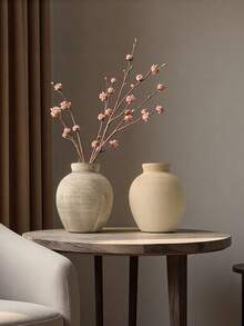 1pc Japanese Wabi-Sabi Style Round Belly Narrow Mouth Ceramic Vase, Suitable For Homestay Art Decor, Living Room Tabletop Flower Arrangement, Foyer Ambiance Decor, Home Decor, Room Decor, Glass Vase - Multicolor - View 10