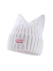 1pc Men's Fashion Loverboy Patch Cat Ear Knit Beanie Hat, Suitable For Autumn/Winter Daily Wear And Keeping Warm - A - View 6