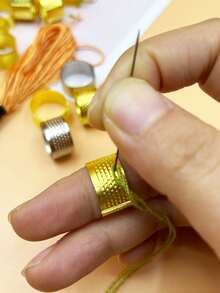 10pcs Adjustable Thimble Rings, Open Design Metal Finger Protectors, Gold & Silver Colors, Essential For Sewing, Embroidery, Leathercraft, DIY Handcraft, Great Gift For Crafters - 10 Thimbles - View 3