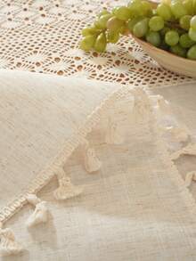 1pc 100% Polyester Faux Linen Fabric Vintage Solid Color Tablecloth With Tassels, Minimalist & Elegant, Suitable For Kitchen, Dining Table, Desk, Vanity, Decor, Home Decoration, Floral Table Cloth, Living Room, Bedroom, Yard, Indoor Outdoor, Outdoor Furniture, Camping, Villa, Holiday, Party, Family Gathering, Festival Decoration, Party Wedding Decorations, Multiple Sizes Available, All Season Use - Beige - View 7