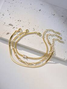 Tkool 3pcs/Set Fashionable Minimalist Multi-Layer Stacked Blade Chain Square Zirconia Bracelet - Yellow Gold - View 8