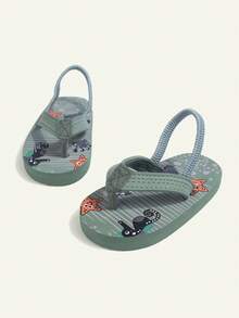 1 para zielonych, modnych, prostych, pasiastych sandałów dla chłopców, z miękkim, płaskim dnem, wygodnych, lekkich i łatwych w noszeniu, codziennych kapci dziecięcych, odpowiednich do letniej zabawy na plaży, rodzinnych wakacji na plaży i codziennego użytku w łazience (losowy wzór) - Zielony - Zobacz 3