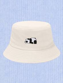 1顶可爱小熊猫刺绣渔夫帽，女士款，时尚户外韩版风格，四季皆宜，夏季遮阳帽 - 漁夫熊貓 - 查看 6