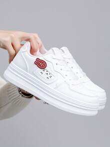 女士时尚休闲百搭运动鞋，厚底系带白色休闲鞋，适合所有季节 - 粉色 - 查看 7