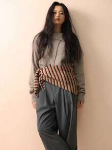 1pc Striped Triangular Headband/Scarf For Women, Versatile Knitted Shawl For Spring/Summer, Warm Headwrap To Pair With Dresses & Shirts, Valentine's Day Gift - Multicolor - View 8