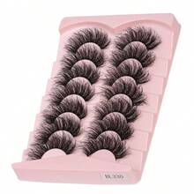7 Pairs Full False Lashes, Russian Strip Lashes, D Curl Faux Mink, Cat Eye Look Strip Lashes, Eyelashes Natural Full False Eyelashes, Volumized Eyelash Extension, Travel Essentials Makeup Tools Strip Lashes, Lashes, Eyelashes, Fake Lashes - Black - View 6