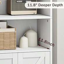 Librería grande de 71 pulgadas de alto, estantería industrial con puertas, estantería de granja no empotrado con estantes de almacenamiento, muebles de almacenamiento para el hogar para sala de - Blanco - Ver 6