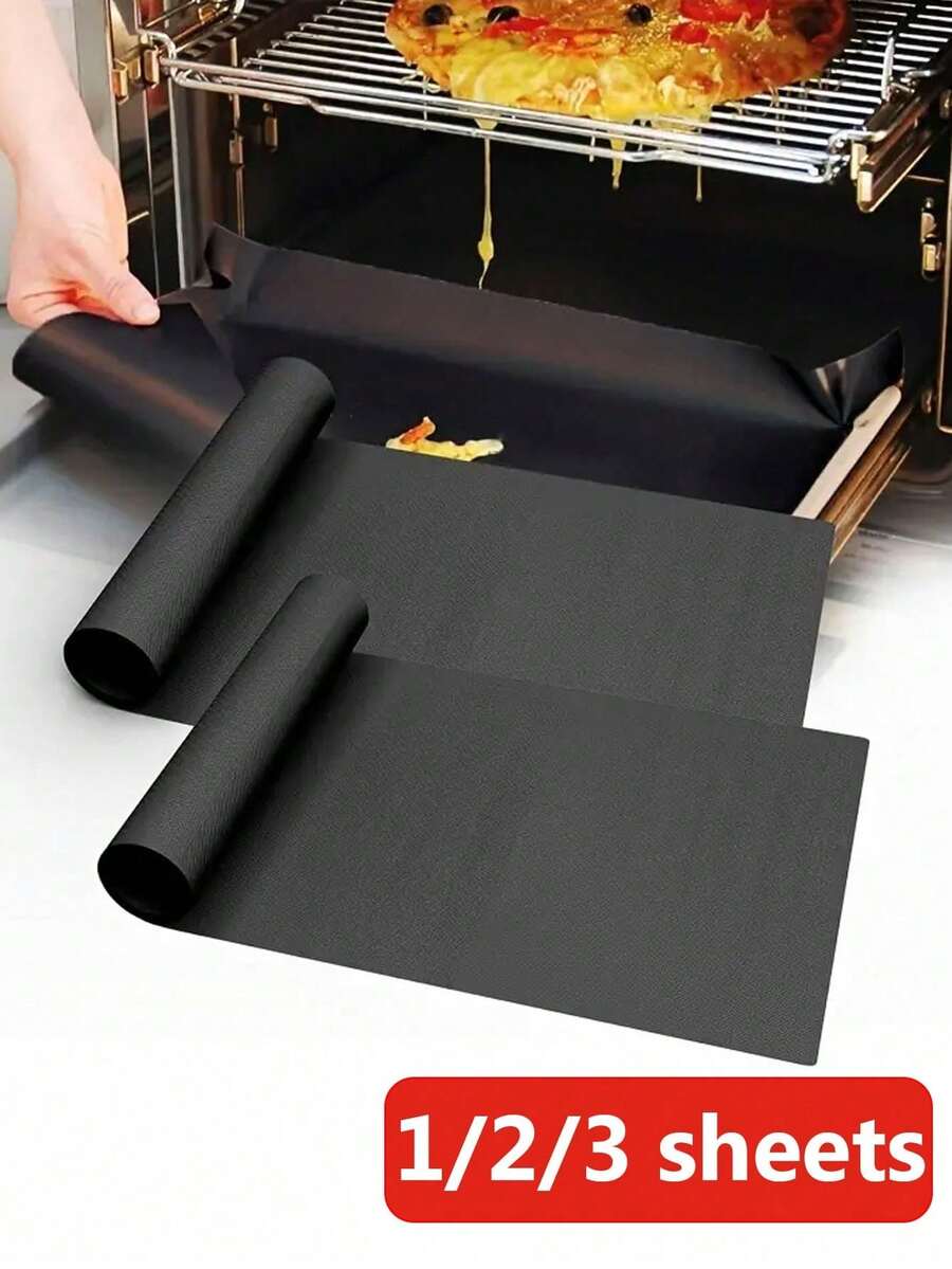 1pc Stove Mat, Outdoor Grill Mat, Heat Resistant Black Grill Mat, Non-Stick High Temperature Oil Cloth BBQ Mat, Reusable Oven Liner - Black - View 1