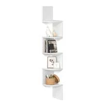 VASAGLE Corner Shelf, Bookcase, 5-Tier Floating Wall Shelf With Zigzag Design, Bookcase, White MLBC72WT - White - View 9