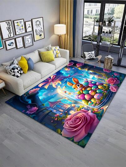 1 pieza Alfombra de franela con estampado de conejo y huevo de Pascua y Día de San Patricio, de 0,47 pulgadas de grosor, antideslizante, lavable a máquina, adecuada para entrada, baño, sala de estar, lavandería, decoración del hogar, primavera/verano, excelente para decoración del hogar y la cocina