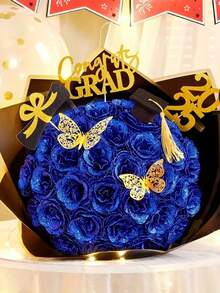 45/23Pcs Glitter Rose Bouquet, Blue Enchantress Rose, DIY Artificial Glitter Flower Bouquet, Artificial Rose Bouquet For Valentine's Day, Artificial Flowers, Rose Bouquet With Baby's Breath,Fake Flowers - Blue - View 12