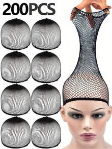 黑色网状假发帽，200/100/50/20/10/5/2个装，开口式假发帽发网，适合女性、男性、儿童、万圣节服装派对假发 - 黑色 - 查看 9