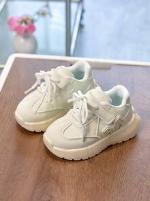 1 Pair White Spring New Children's Sports Shoes, Fashion Boys Casual Shoes, Hook And Loop Student Girls Running Shoes - White - View 1