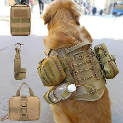 3pcs Dog Tactical Vest Pouches - 2 Vest Pouches And 1 Waist Bottle Holder, Military Training Carry