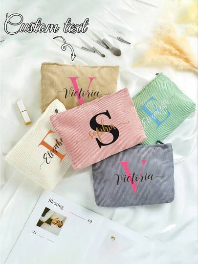 개인 맞춤형 코듀로이 화장품 가방, 맞춤형 글자 지퍼 파우치, 신부 들러리 메이크업 가방, 여행용 세면도구 가방, 생일 및 발렌타인 데이 선물, 완벽한 신부 들러리 또는 신부 선물