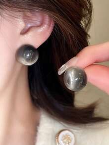 3 Pairs Retro Gradient Cat Eye Resin Stud Earrings, Minimalist Fashion Design, Vintage High-End Earrings Set, Suitable For Women Daily And Holiday Wear, Autumn/Winter - Set E - View 4