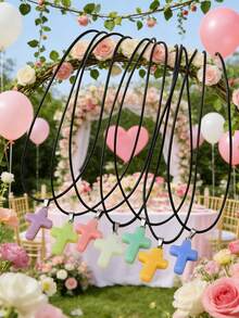 7件套多色夜光树脂石项链吊坠，包括心形、星星、月亮、十字架和蘑菇造型，适合女性日常佩戴，也是送给情侣和朋友的礼物。 - 7條夜光六角柱石頭 - 查看 15