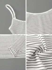 Vaiaye 女士条纹吊带连衣裙，侧开衩，无袖露背性感连衣裙，适合情人节穿着。 - 黑與白 - 查看 7